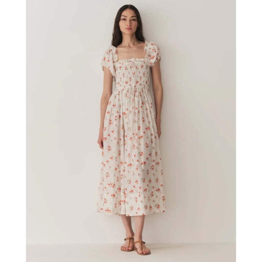 Doen Stanza Dress Sweet Abelia Floral Smocked Midi Cotton Viscose Medium